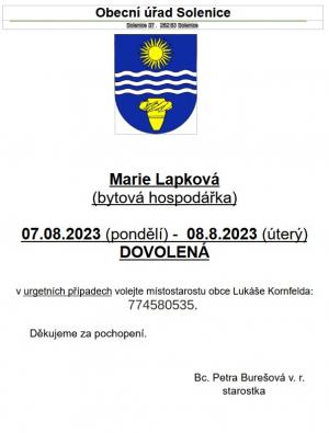 Marie Lapková - bytová hospodářka, dovolená 1